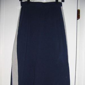 Navy Cotton Maxi Skirt with Grey Side Panel XS